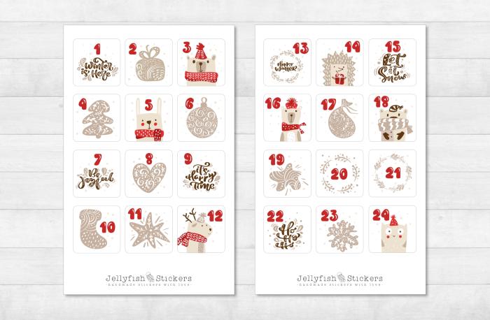 Adventskalender Zahlen Sticker Set